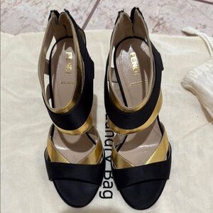 Fendi Women's Black and Gold Strappy Heels